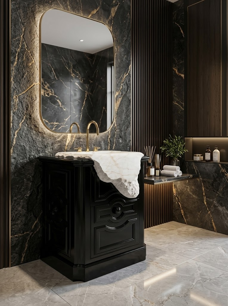 Paolo Creativity Simple Solid Wood Marble Freestanding Luxury Washbasin