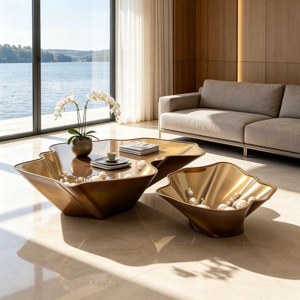 Pearls Luxury Creativity Irregular Tempered Glass Combination Coffee Tables