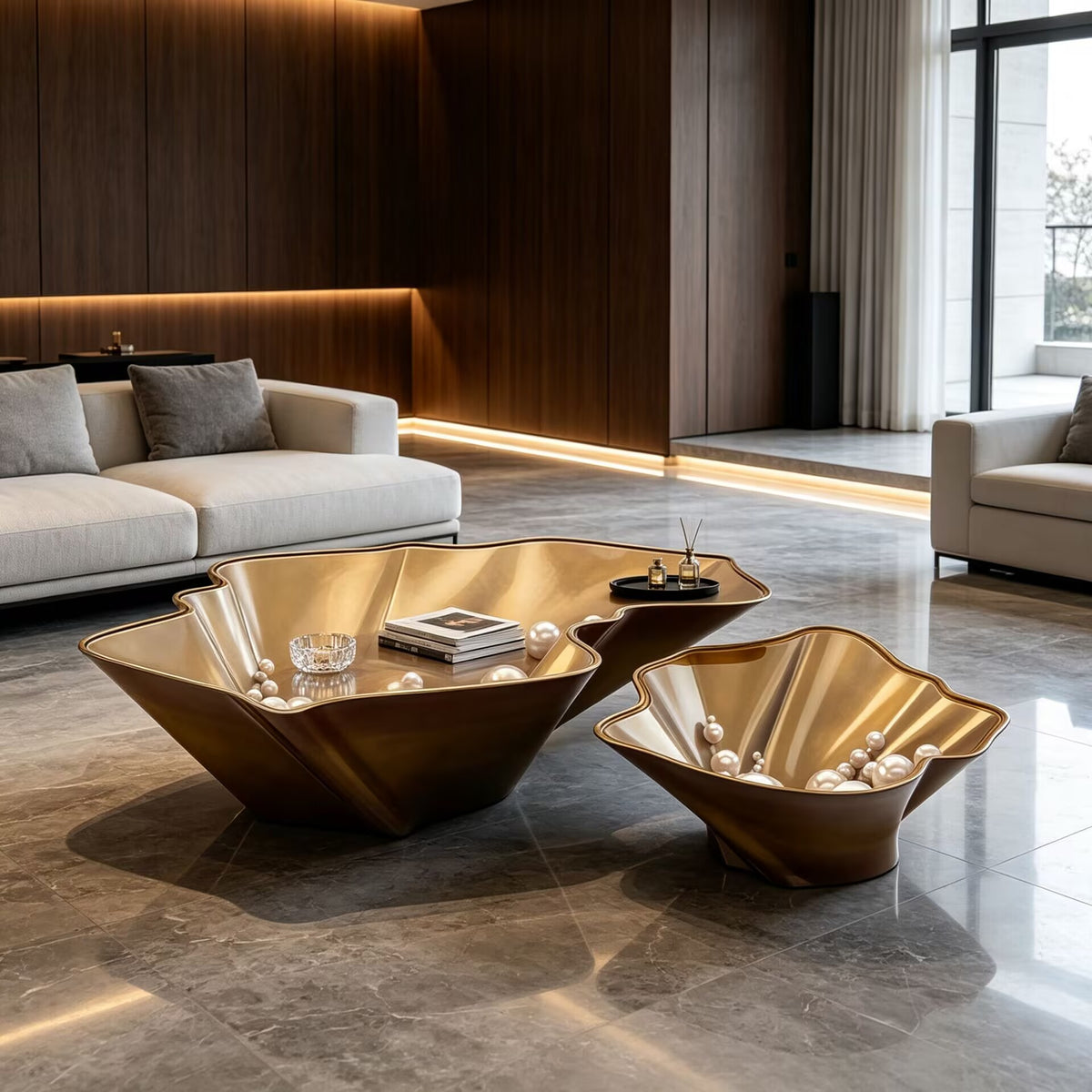 Pearls Luxury Creativity Irregular Tempered Glass Combination Coffee Tables
