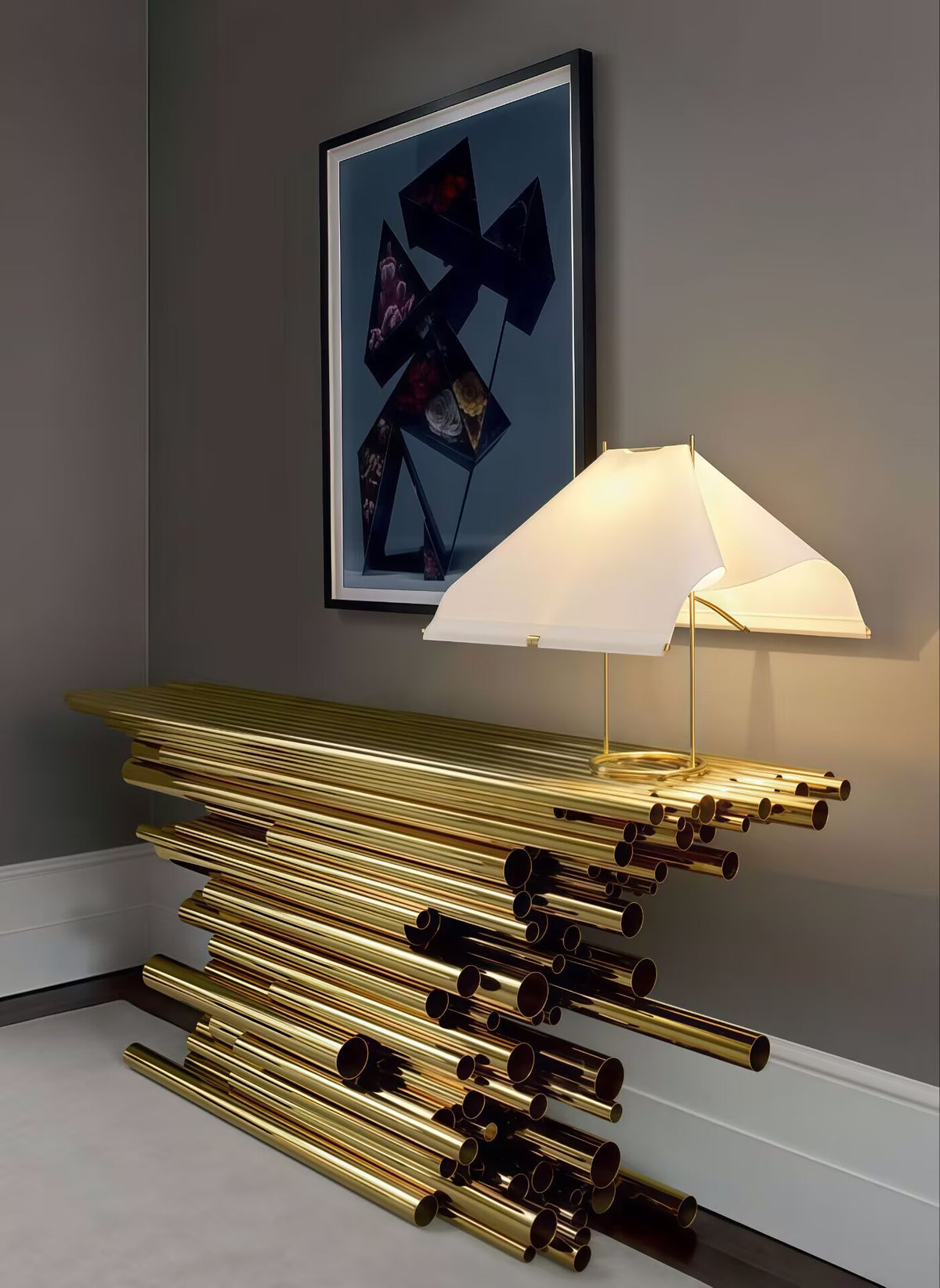 Pipe Show Luxury Simple Irregular Upscale Metal Stacking Gold Console