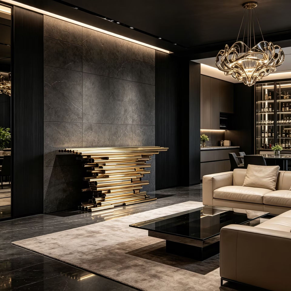 Pipe Show Luxury Simple Irregular Upscale Metal Stacking Gold Console