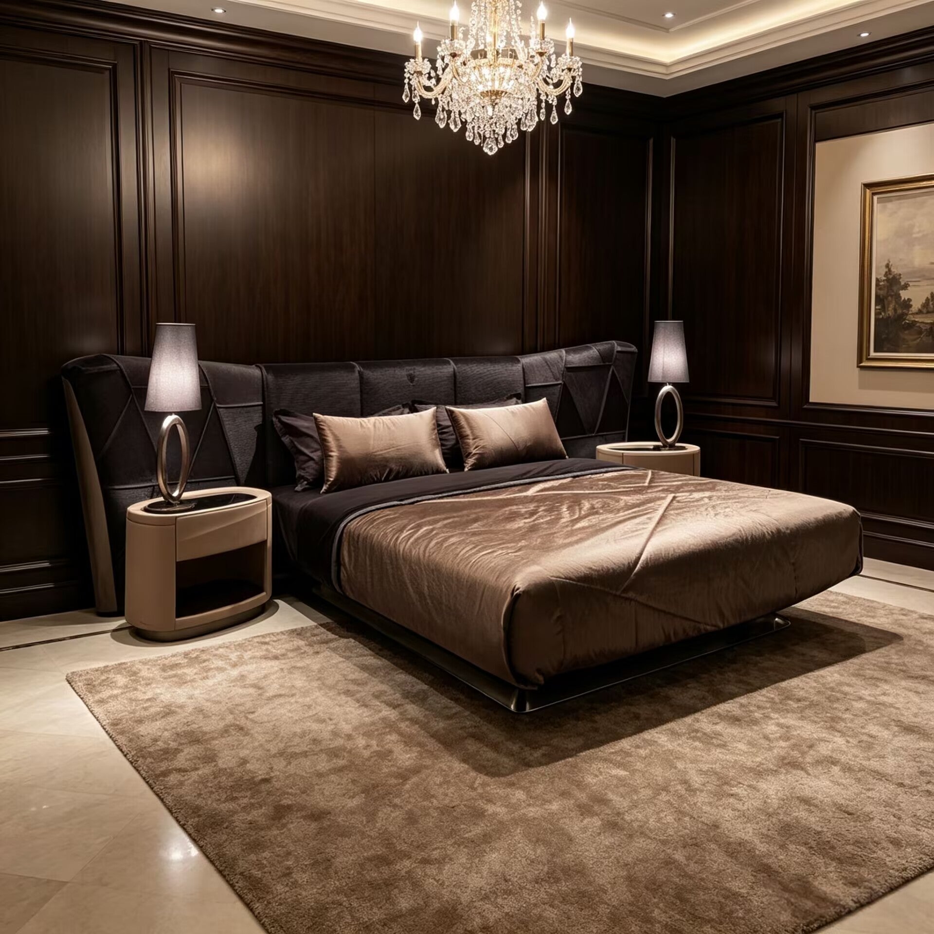 Plaza Italian Luxurious Solid Wood Designer Leather Black Bed
