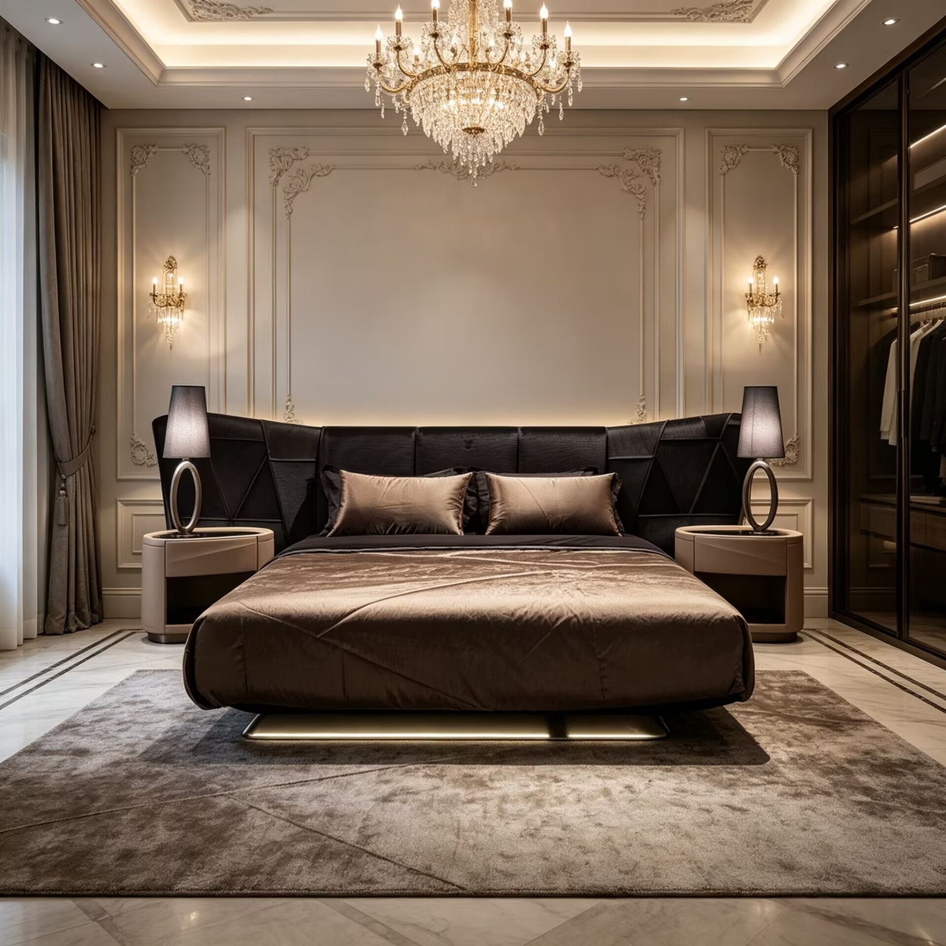 Plaza Italian Luxurious Solid Wood Designer Leather Black Bed