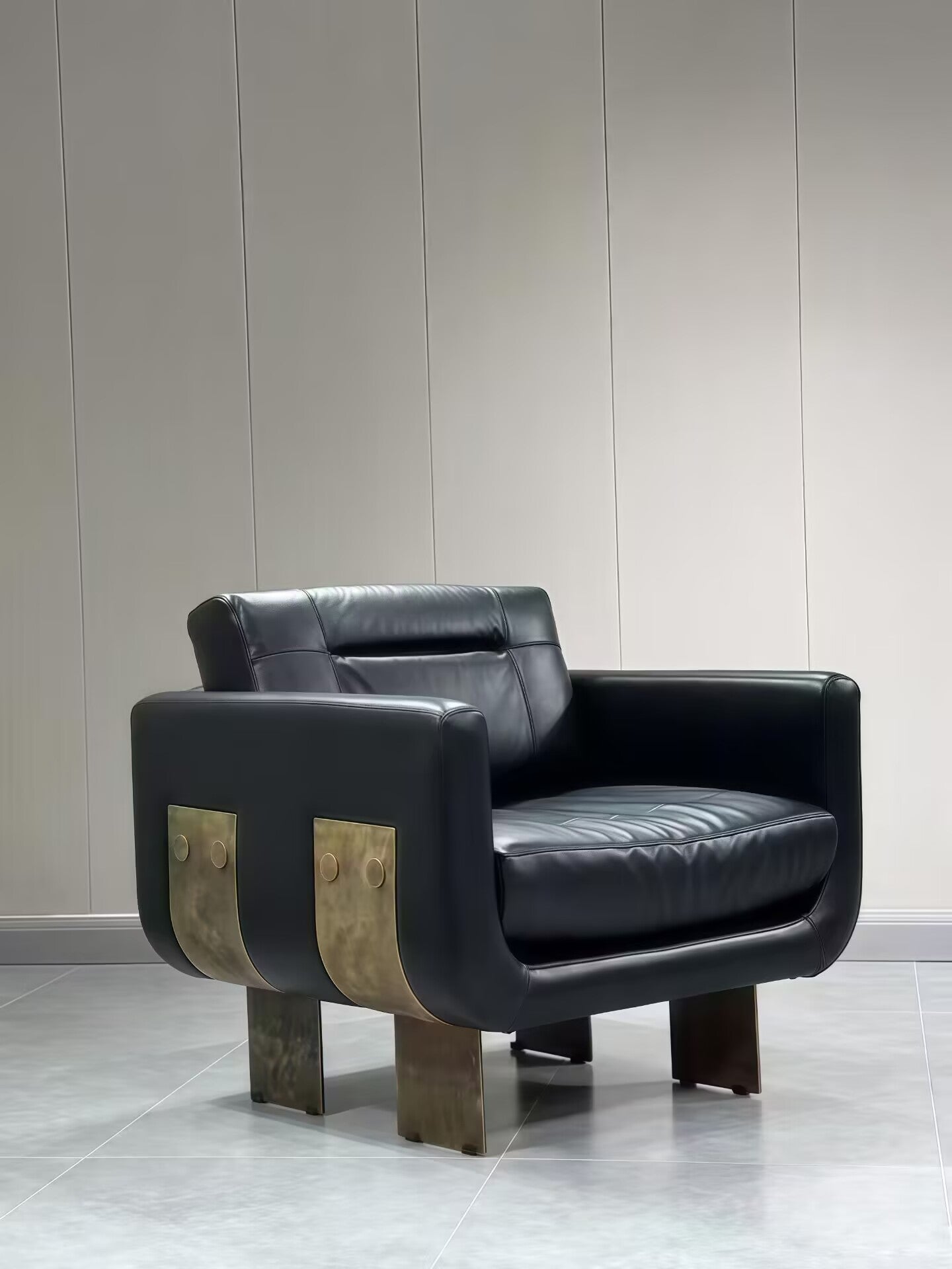 Primal High-End Stainless Steel Art Genuine Leather Lounge Chair
