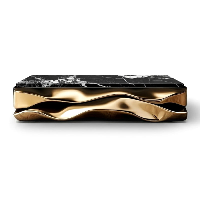 Radiance Italian Upscale Marble Artistic Metal Rectangle Coffee Table