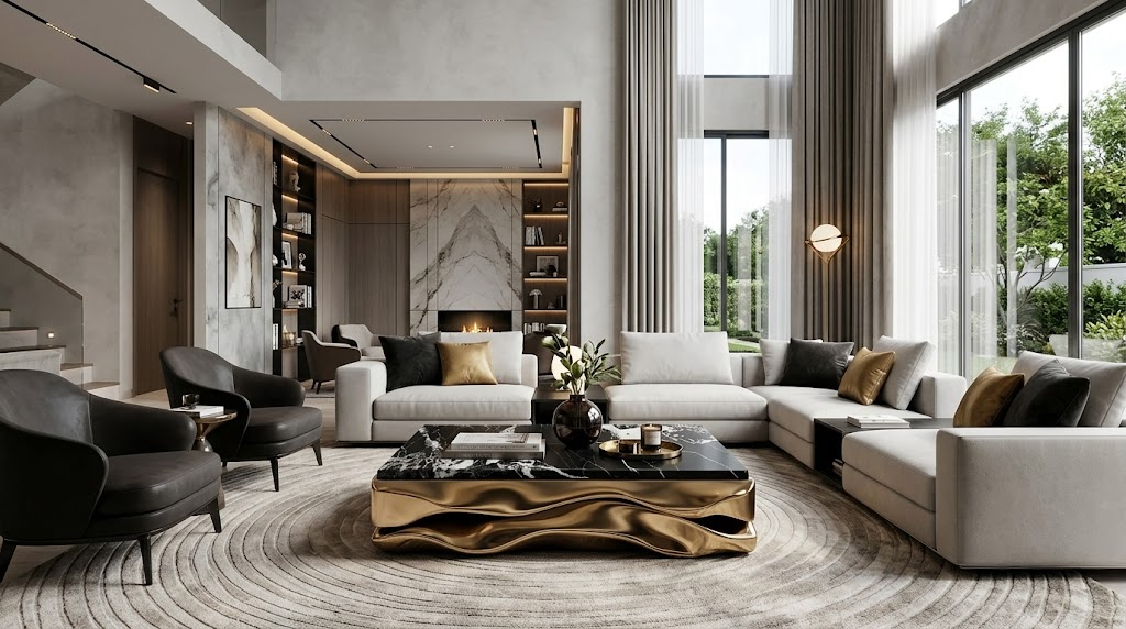 Radiance Italian Upscale Marble Artistic Metal Rectangle Coffee Table
