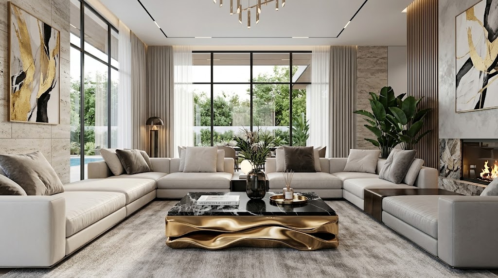 Radiance Italian Upscale Marble Artistic Metal Rectangle Coffee Table