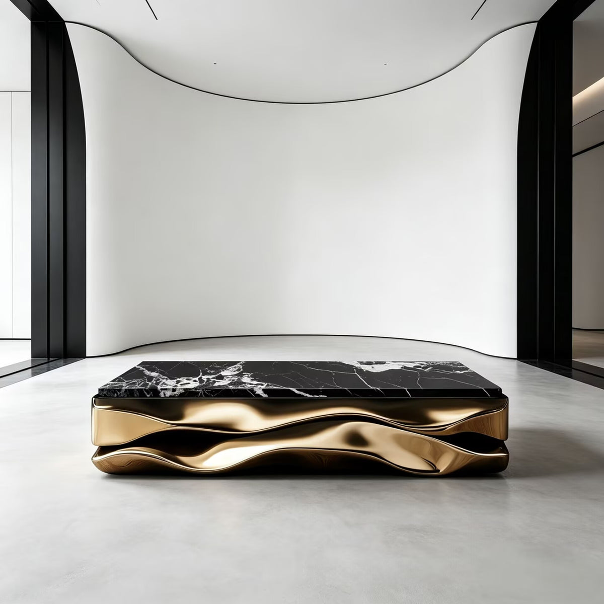 Radiance Italian Upscale Marble Artistic Metal Rectangle Coffee Table