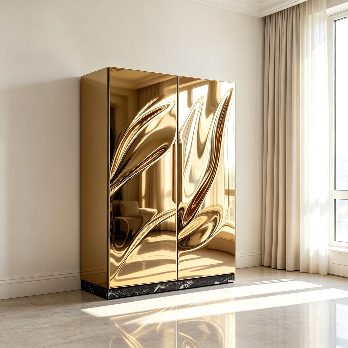Radiance Creativity Curved Surface Stainless Steel Wardrobe