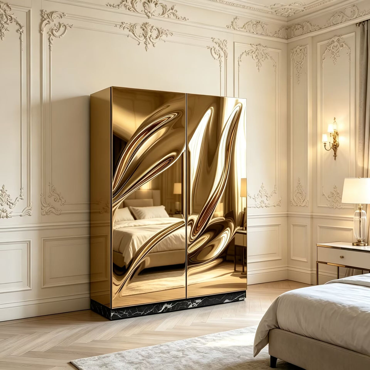 Radiance Creativity Curved Surface Stainless Steel Wardrobe