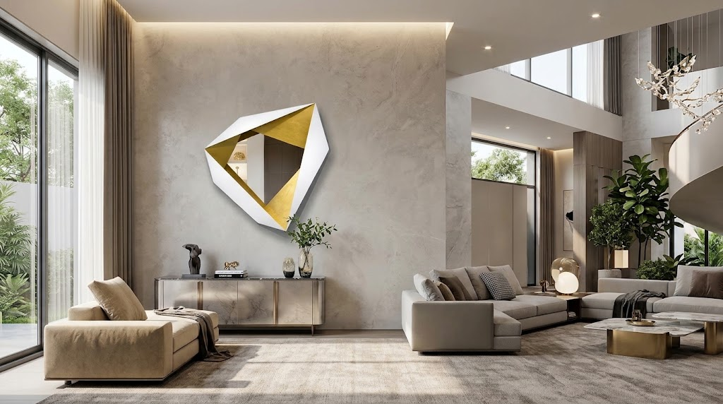 Reaction Modern Artistic Geometry Wall-Mounted Solid Wood Miroir