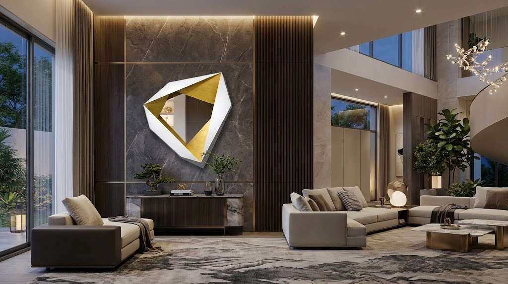 Reaction Modern Artistic Geometry Wall-Mounted Solid Wood Miroir