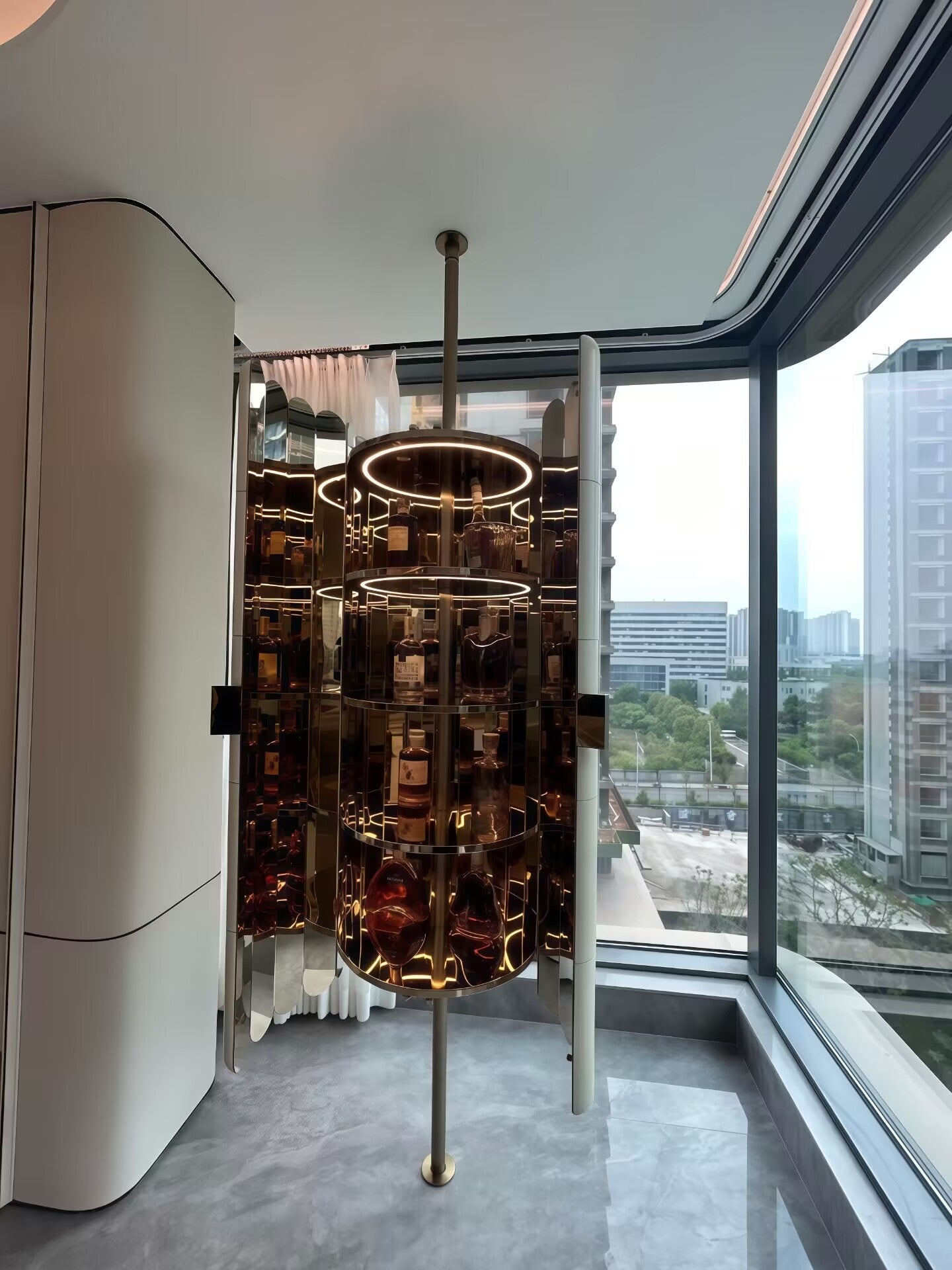 Raku Yakl Creative Designer Stainless Steel Column Mount Wine Cabinet