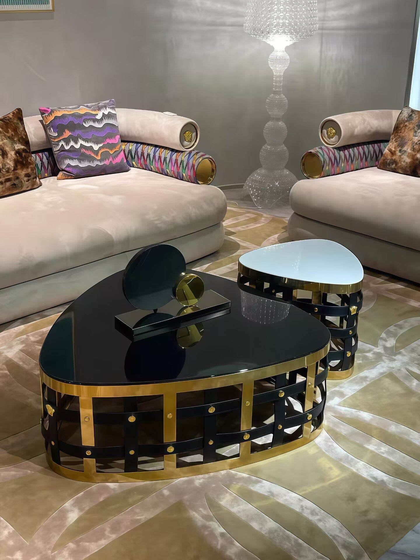 Rhapsody Artistic Metal Designer Glass Combination Coffee Table