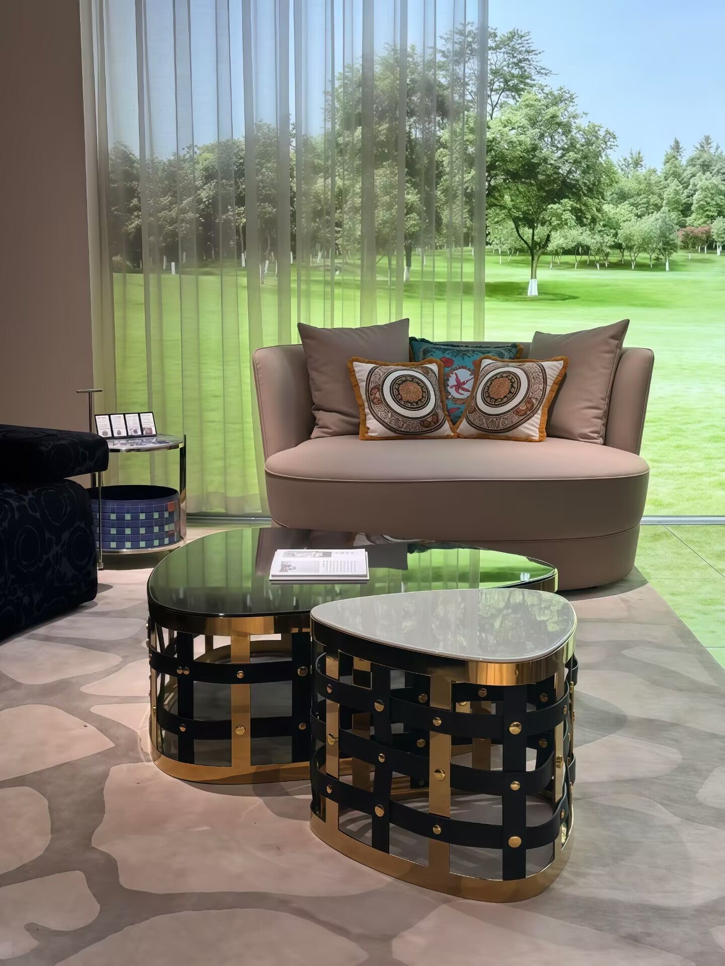 Rhapsody Artistic Metal Designer Glass Combination Coffee Table