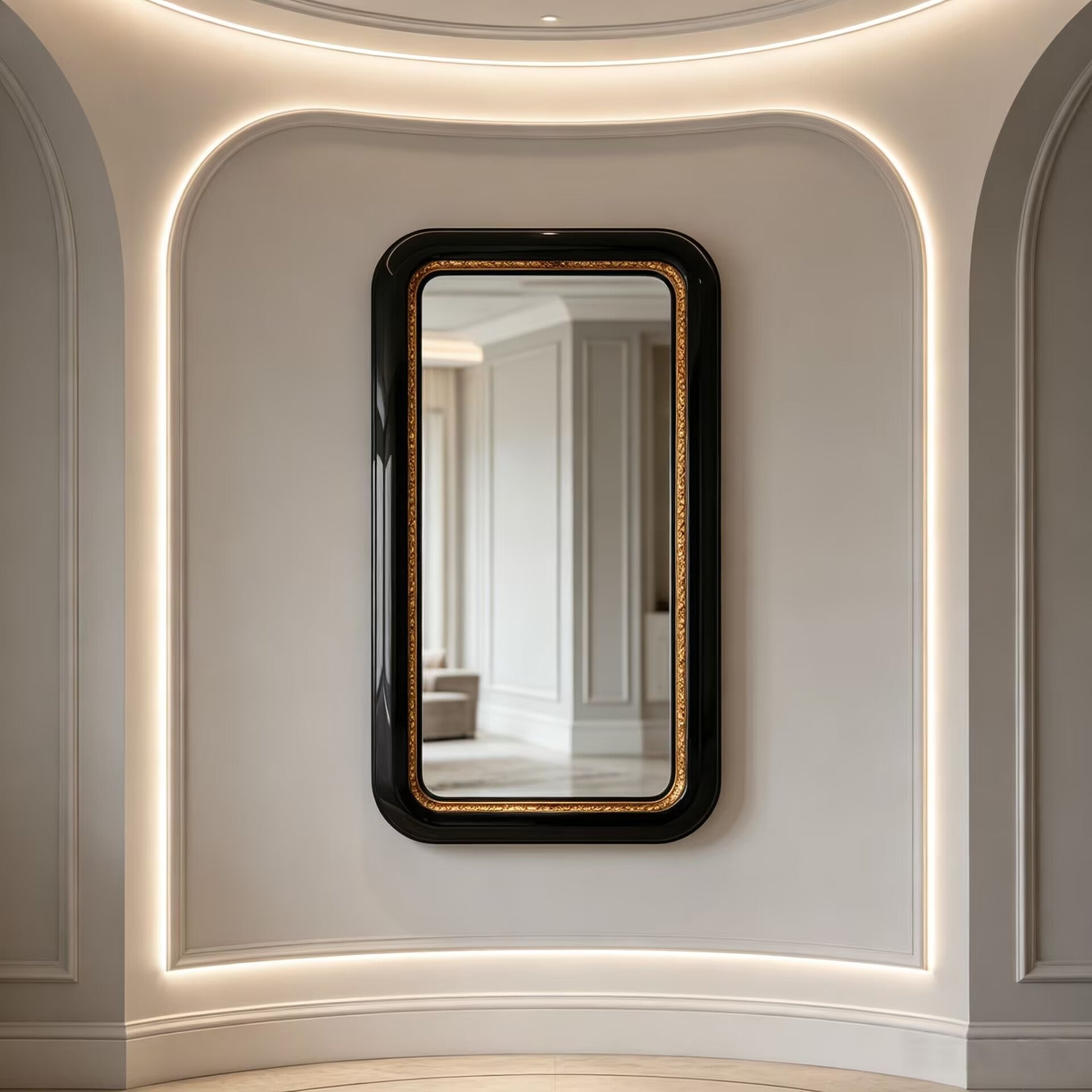 Ring Italian Upscale Minimalist Solid Wood Rectangular Mirror