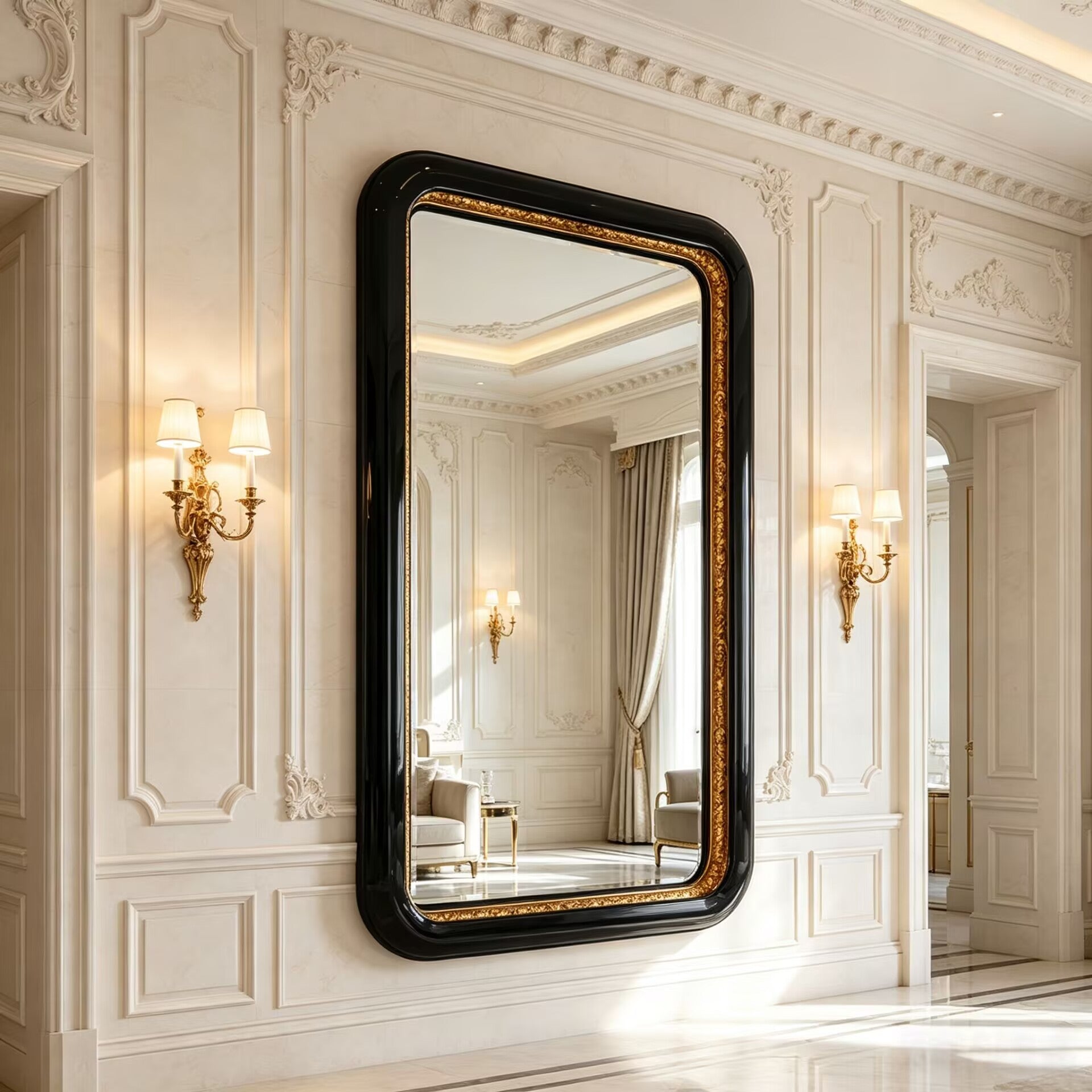 Ring Italian Upscale Minimalist Solid Wood Rectangular Mirror