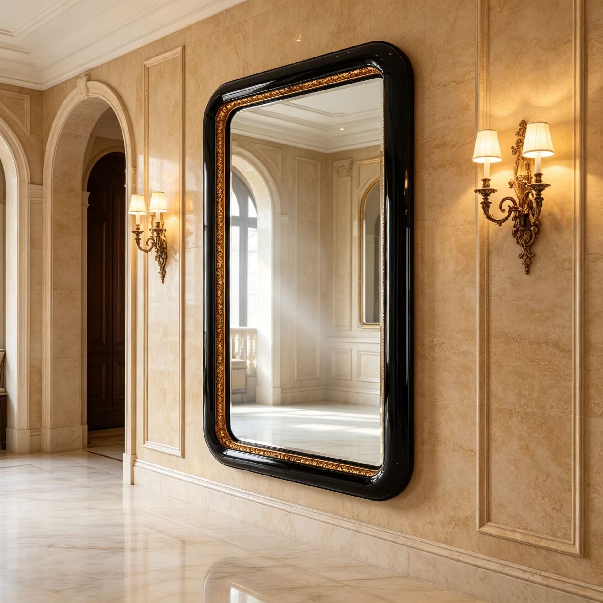 Ring Italian Upscale Minimalist Solid Wood Rectangular Mirror
