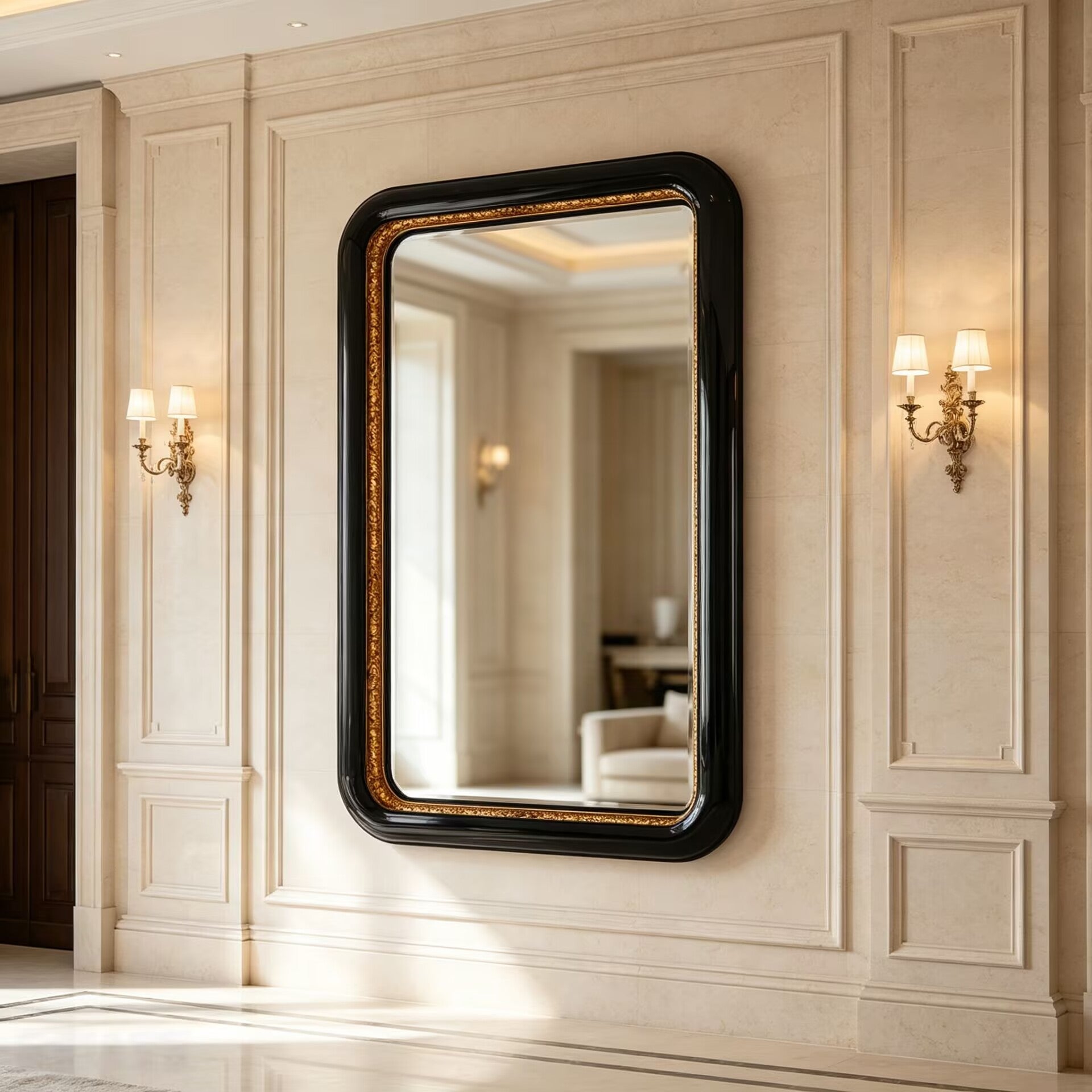 Ring Italian Upscale Minimalist Solid Wood Rectangular Mirror