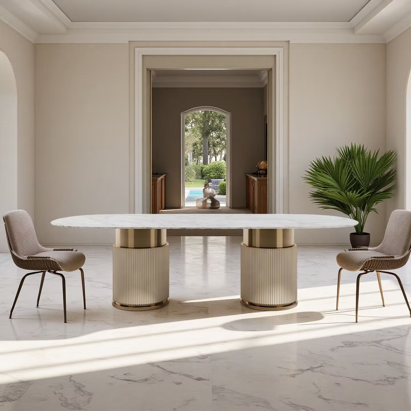 Rock Oval Designer Stainless Steel Minimalism Marble Dining Table