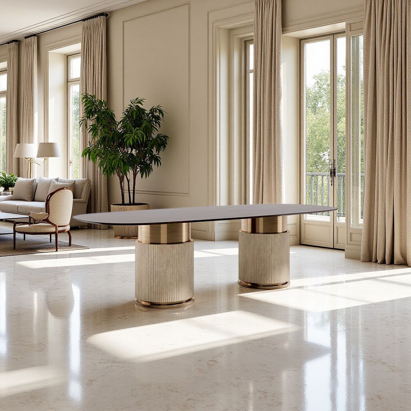 Rock Oval Designer Stainless Steel Minimalism Marble Dining Table