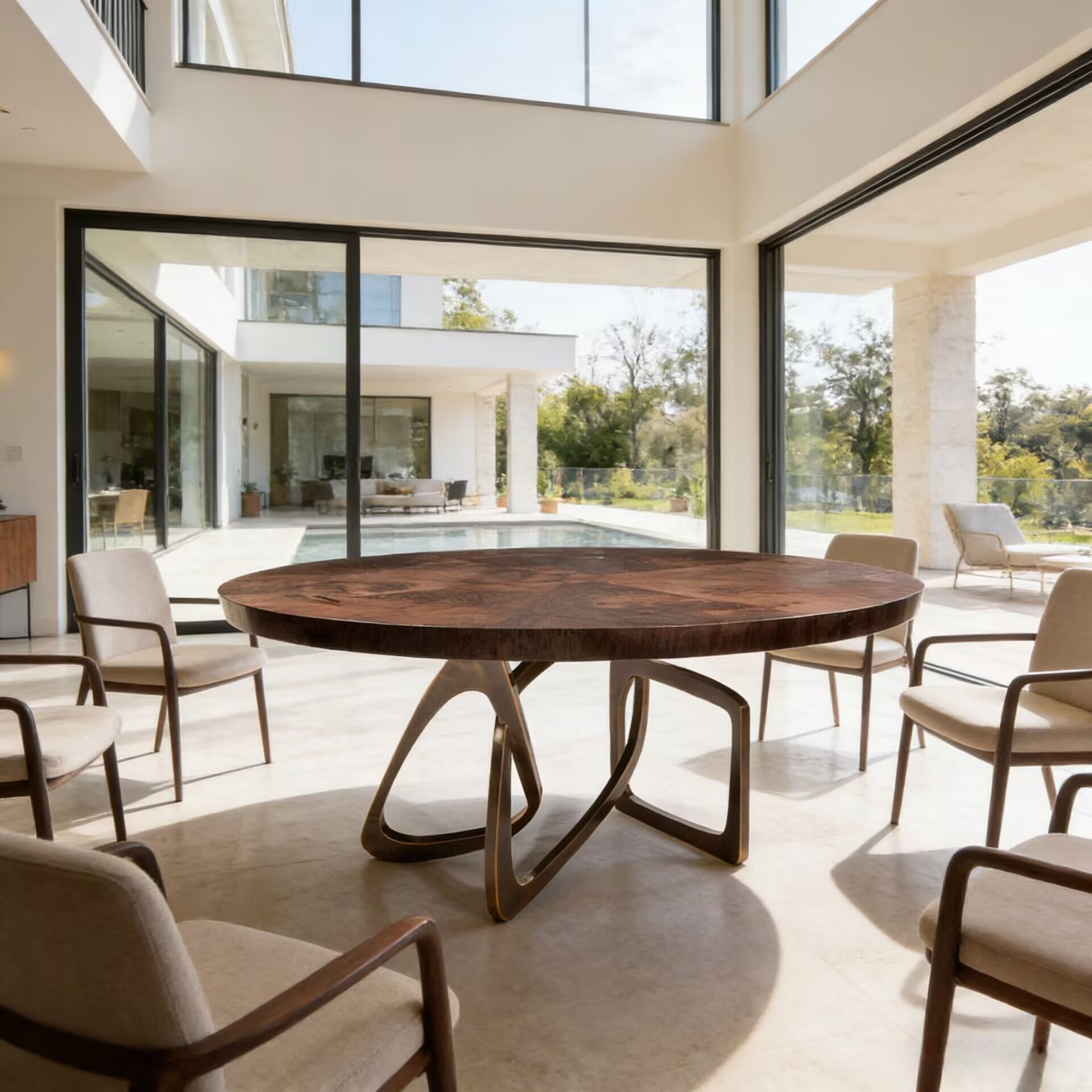 Round Bangle Unique Creativity Stainless Steel Solid Wood Dining Table