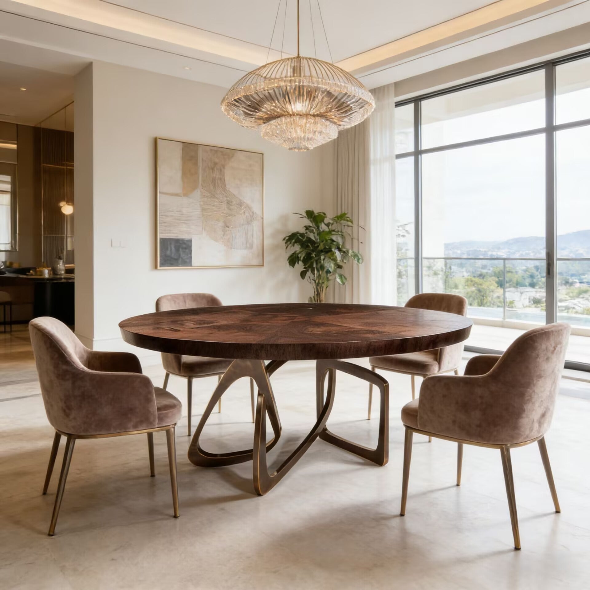 Round Bangle Unique Creativity Stainless Steel Solid Wood Dining Table