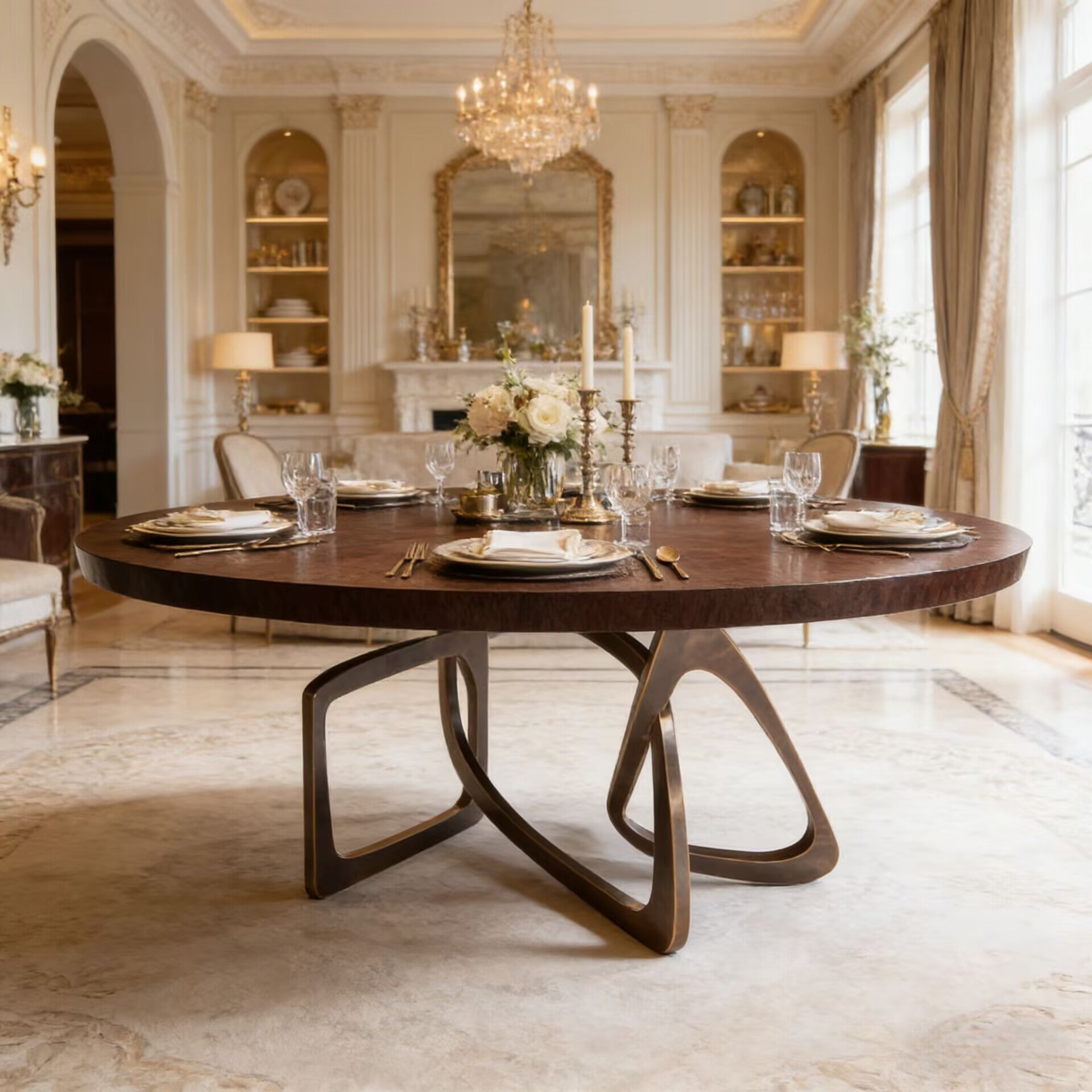 Round Bangle Unique Creativity Stainless Steel Solid Wood Dining Table