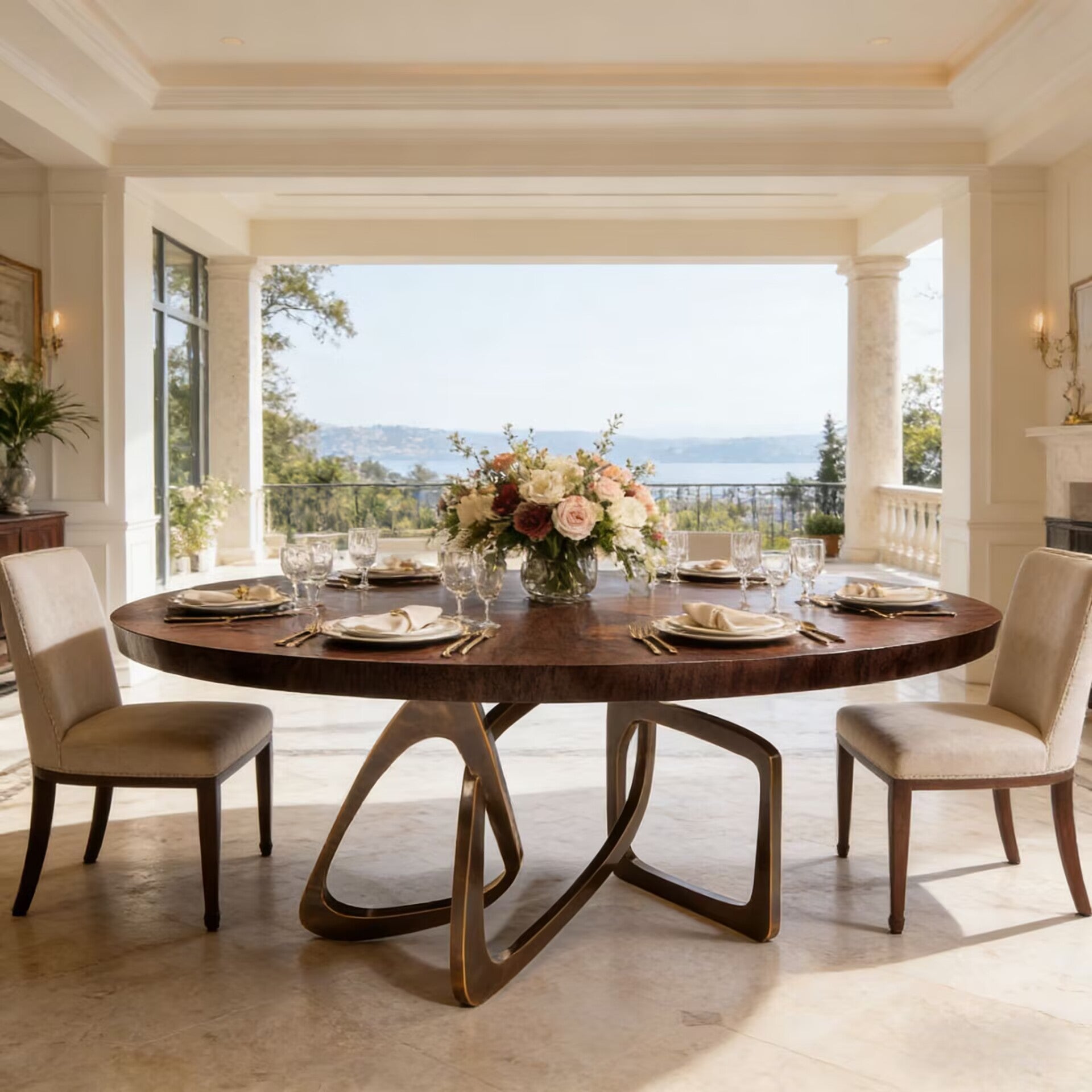 Round Bangle Unique Creativity Stainless Steel Solid Wood Dining Table