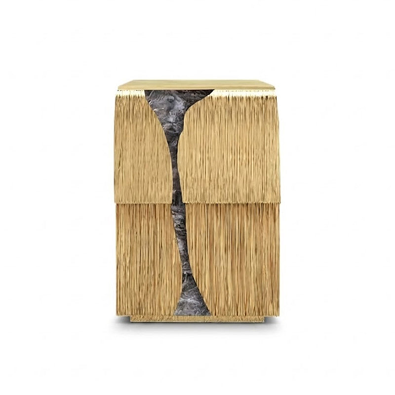 Santana Designer Minimalist Solid Wood Upscale Metal Side Table