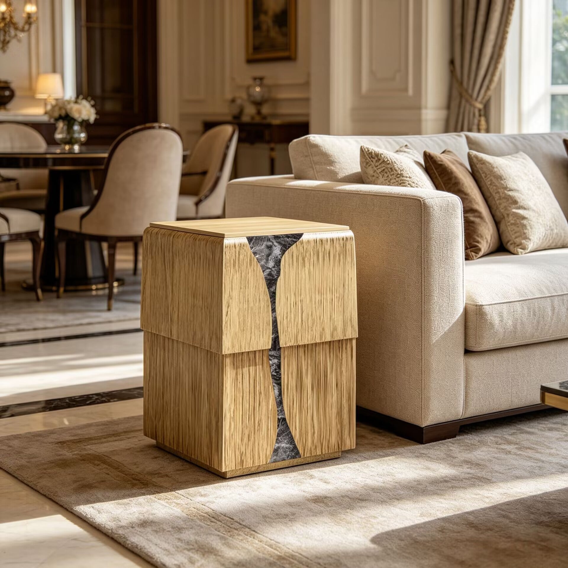 Santana Designer Minimalist Solid Wood Upscale Metal Side Table