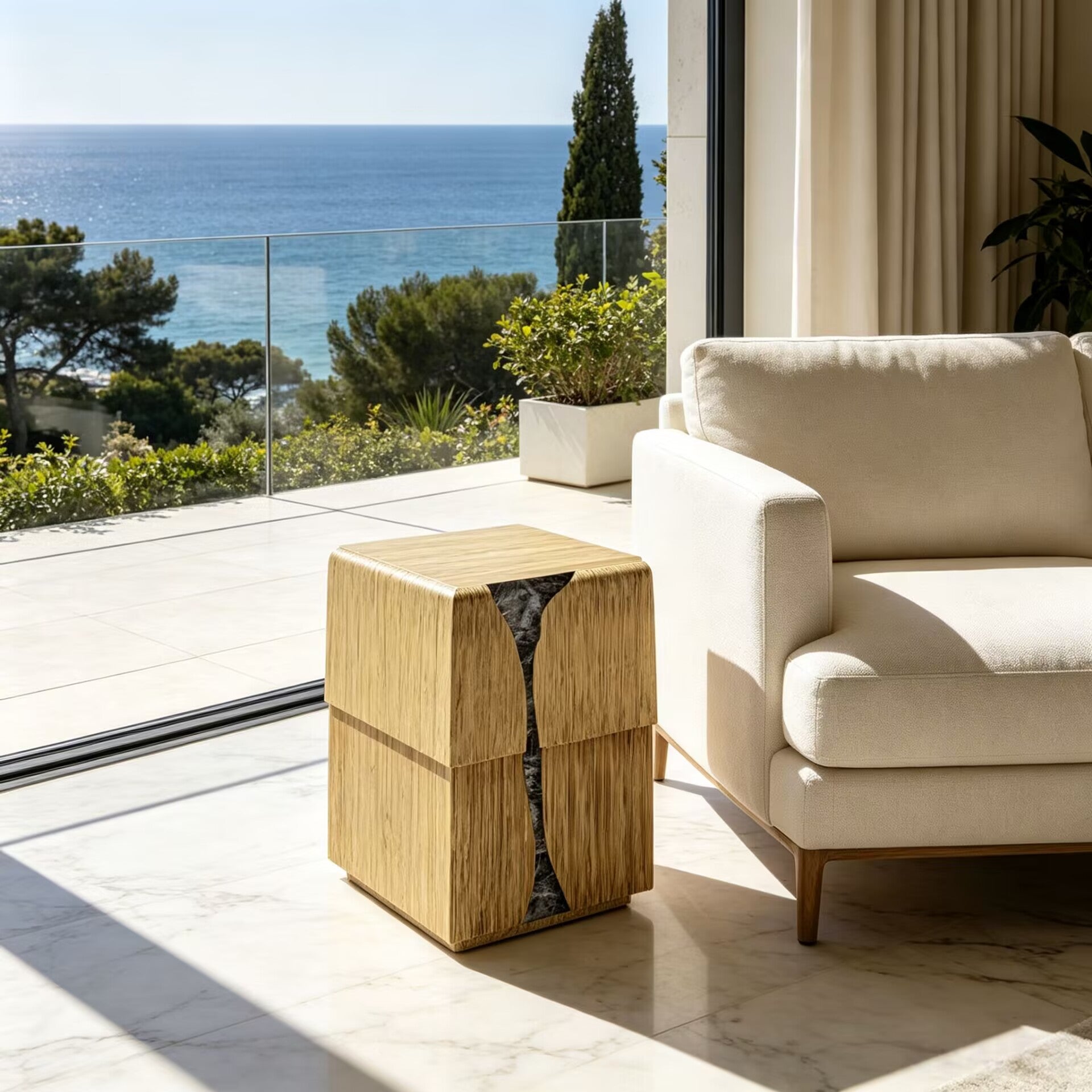 Santana Designer Minimalist Solid Wood Upscale Metal Side Table