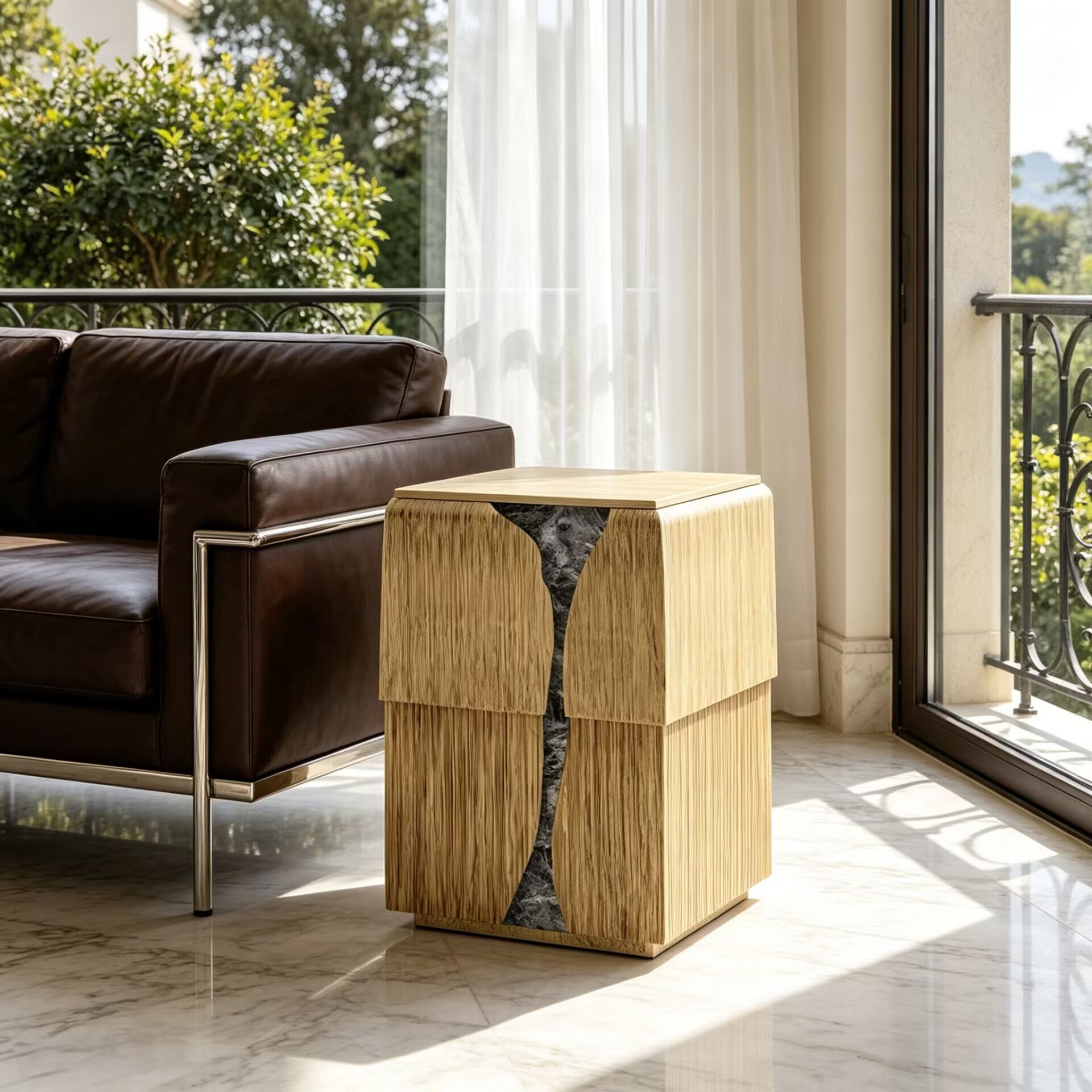Santana Designer Minimalist Solid Wood Upscale Metal Side Table