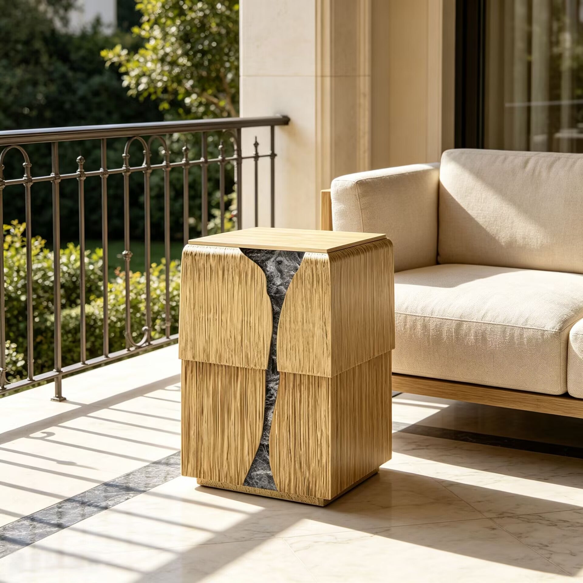 Santana Designer Minimalist Solid Wood Upscale Metal Side Table