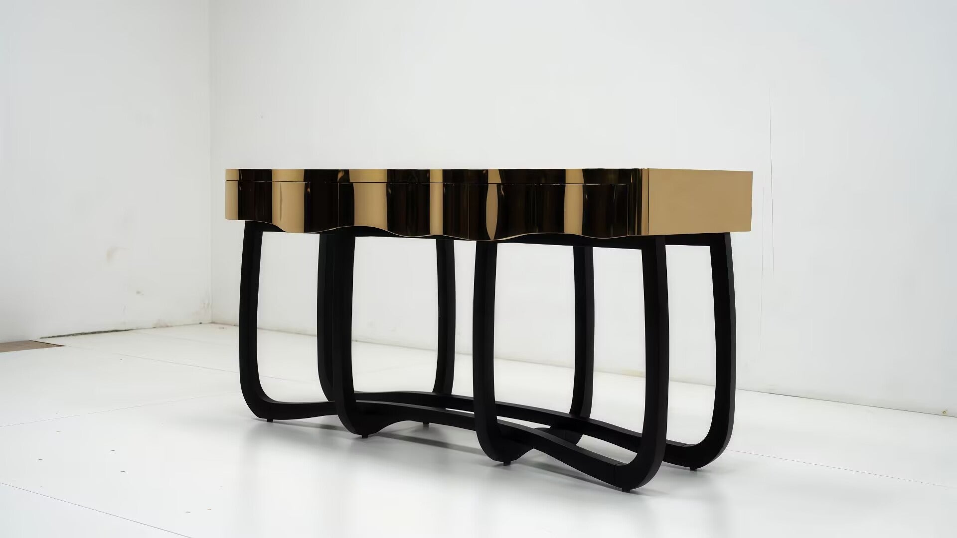 Sinuous Upscale Unique Solid Wood Designer Metal Console