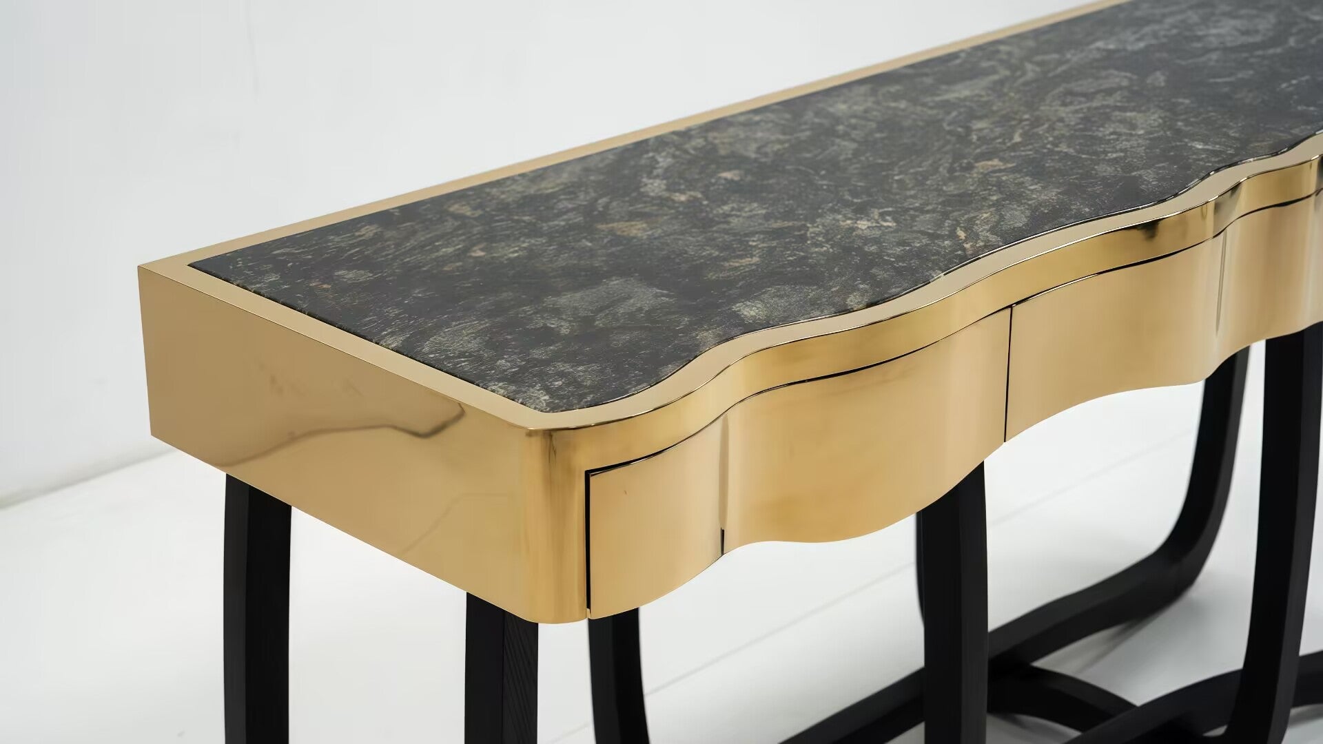 Sinuous Upscale Unique Solid Wood Designer Metal Console