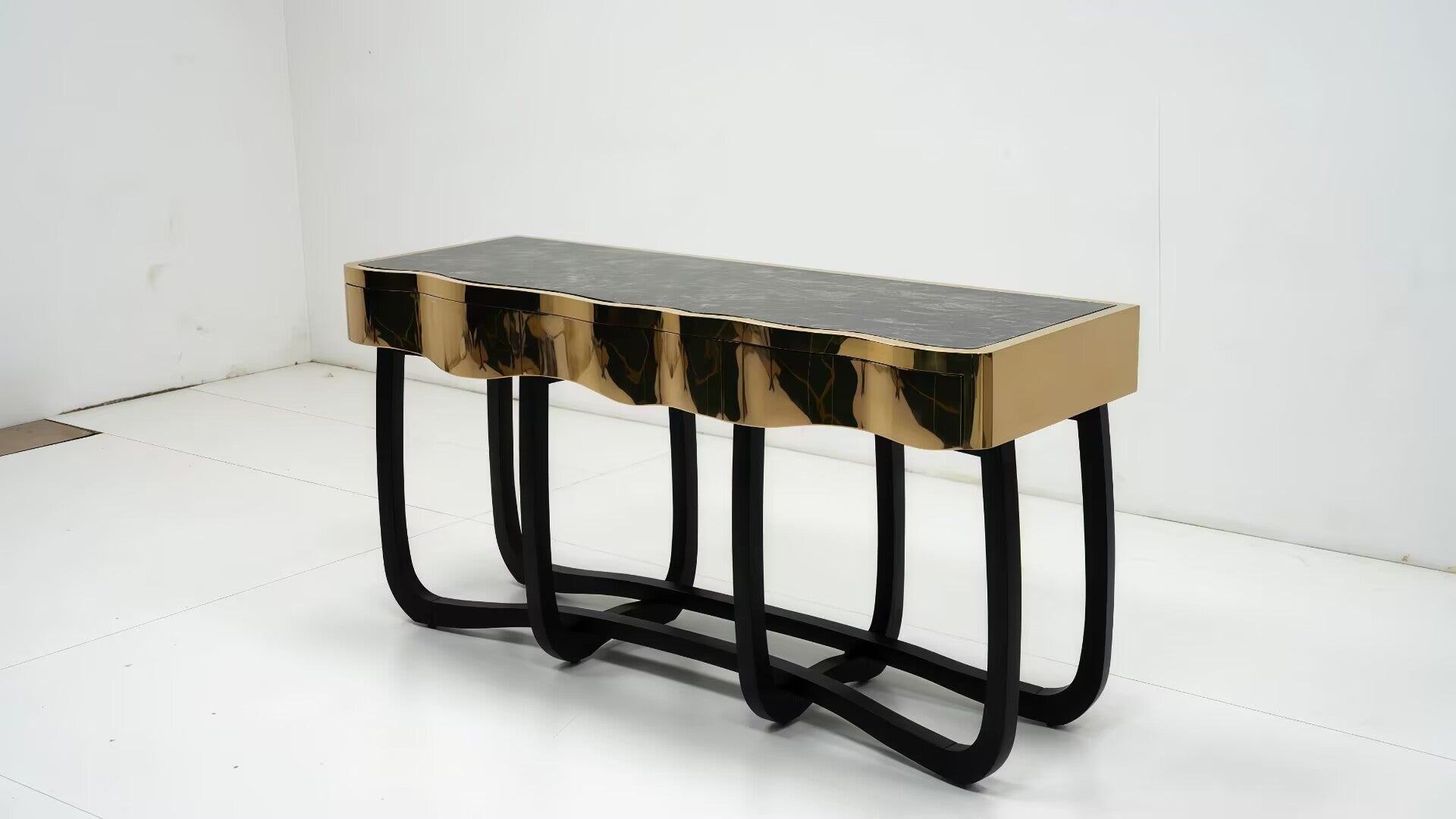 Sinuous Upscale Unique Solid Wood Designer Metal Console