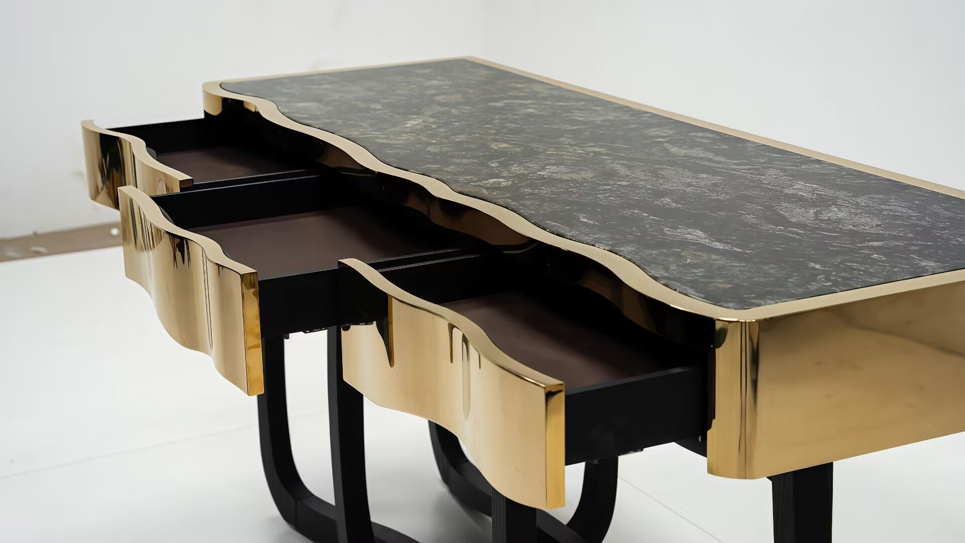 Sinuous Upscale Unique Solid Wood Designer Metal Console