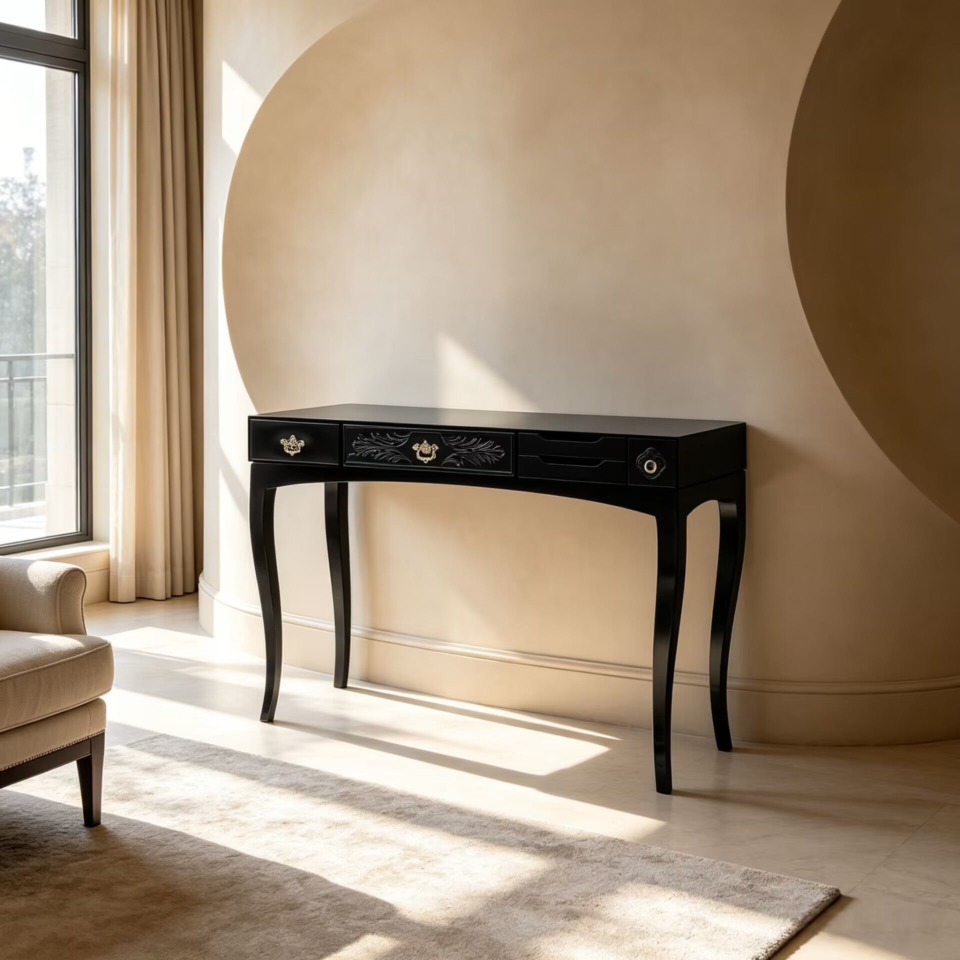Soho Living Room Luxury Upscale Metal Solid Wood Black Console