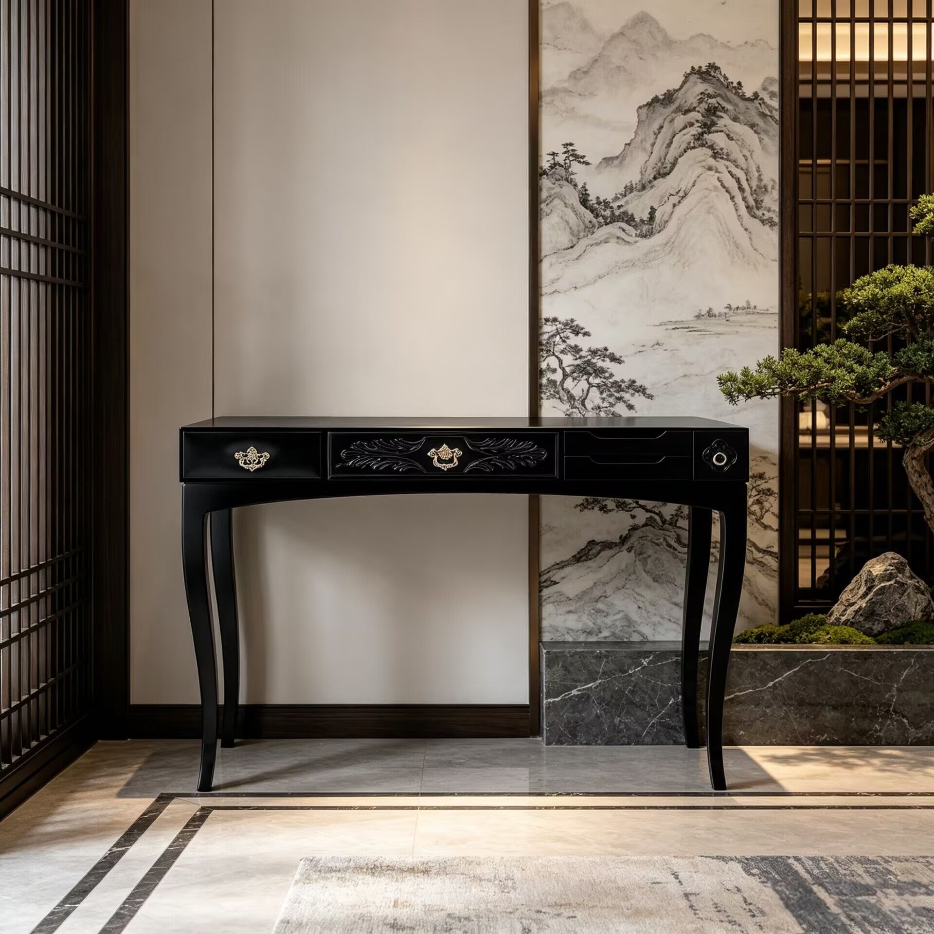 Soho Living Room Luxury Upscale Metal Solid Wood Black Console