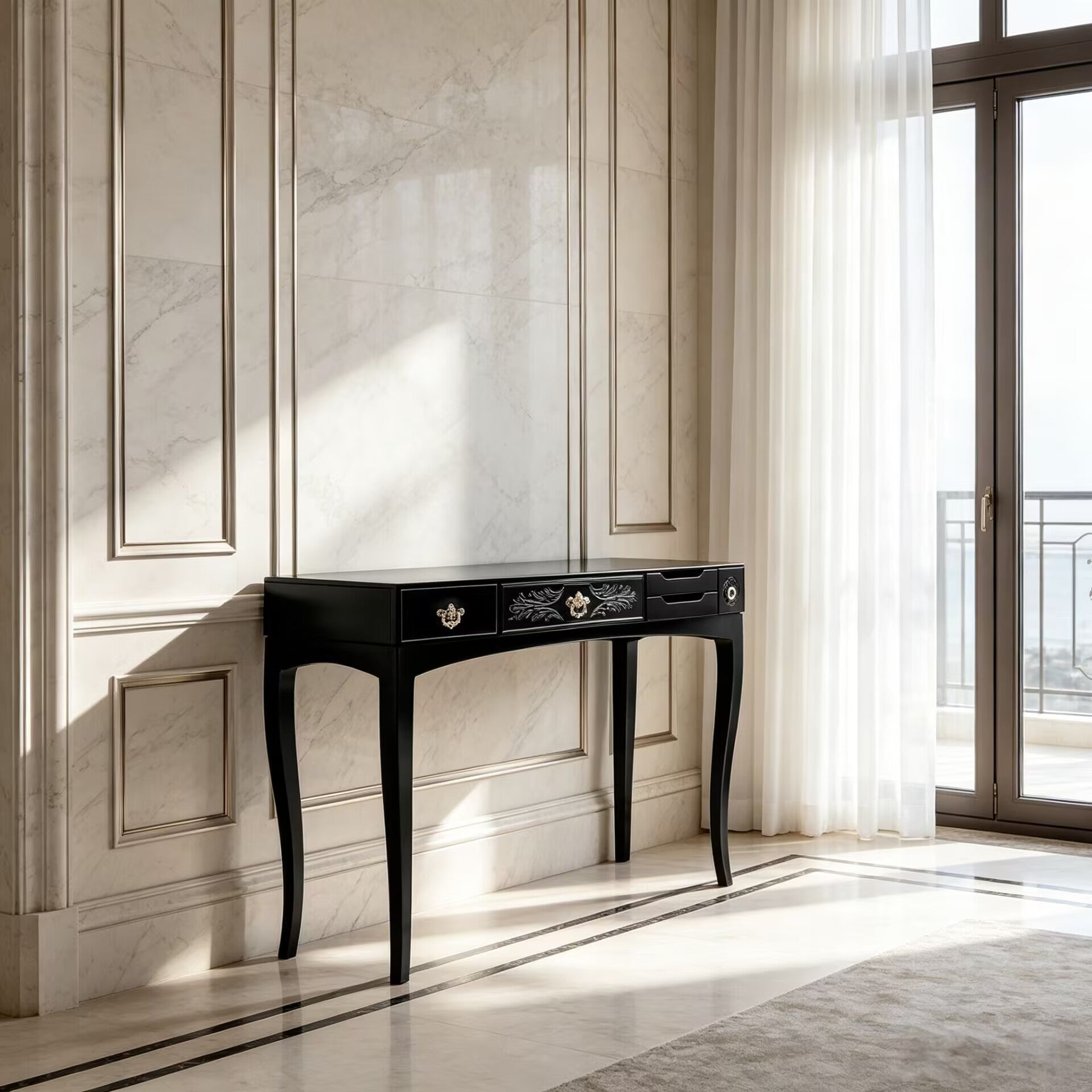 Soho Living Room Luxury Upscale Metal Solid Wood Black Console