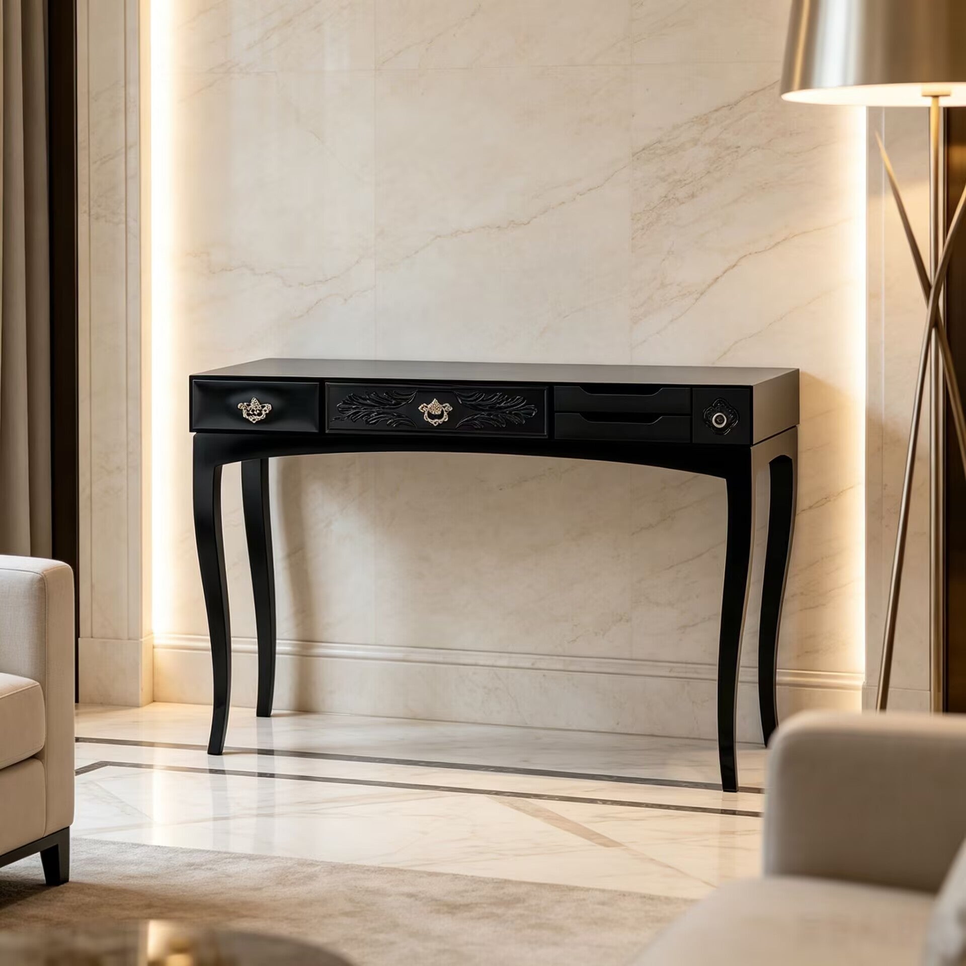 Soho Living Room Luxury Upscale Metal Solid Wood Black Console
