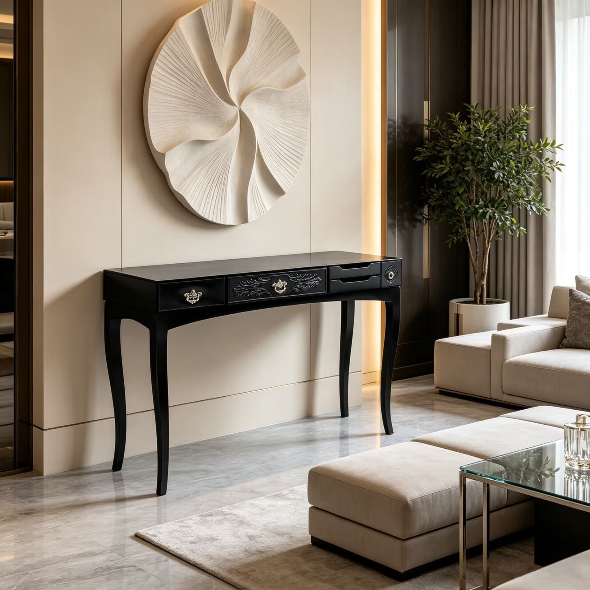 Soho Living Room Luxury Upscale Metal Solid Wood Black Console