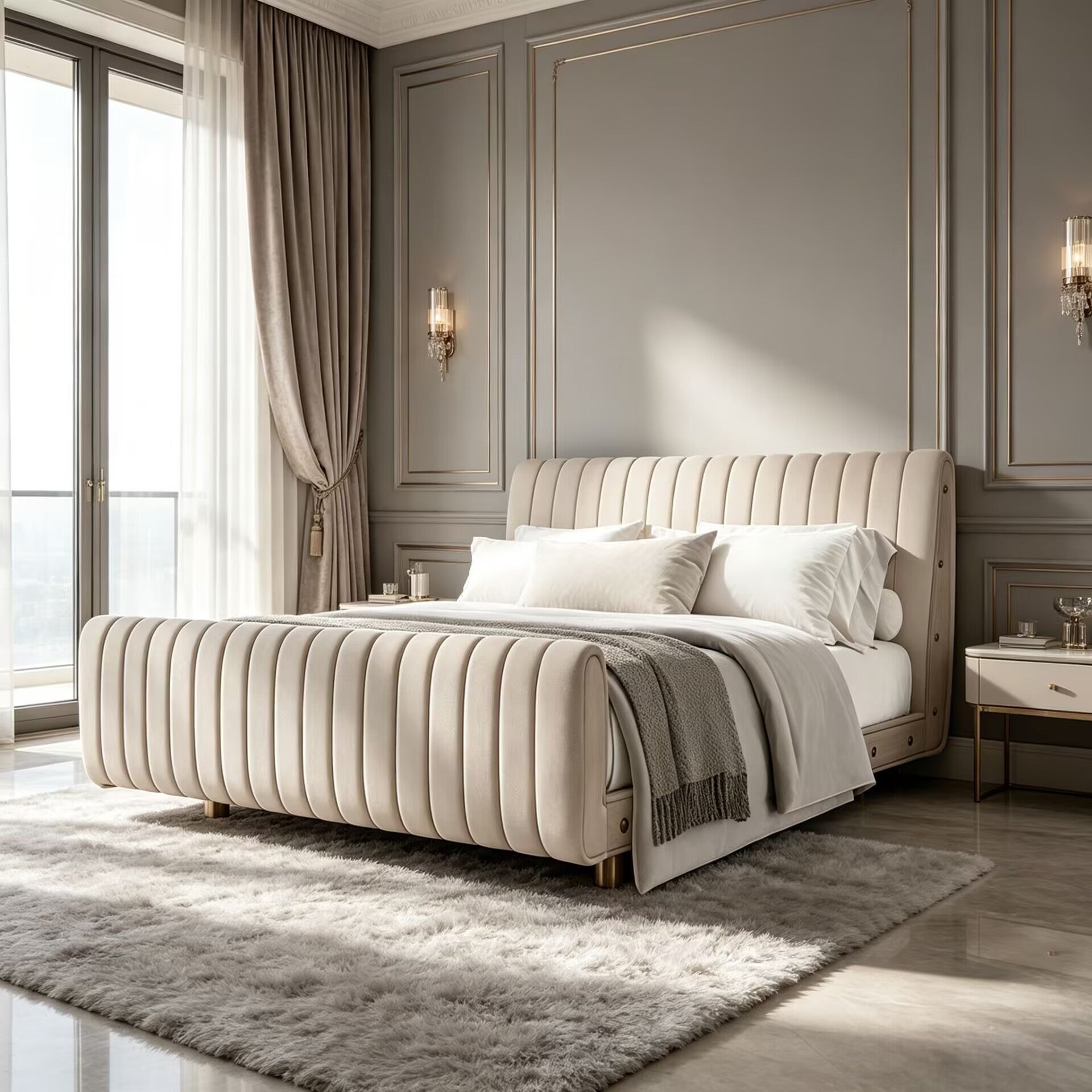 Sophia Villa Bedroom Luxury Modern Artistic Fabric Double Bed