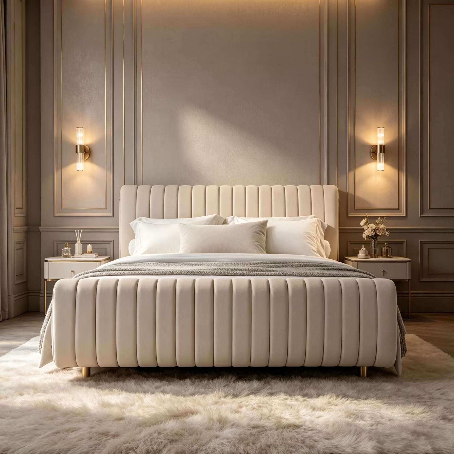 Sophia Villa Bedroom Luxury Modern Artistic Fabric Double Bed