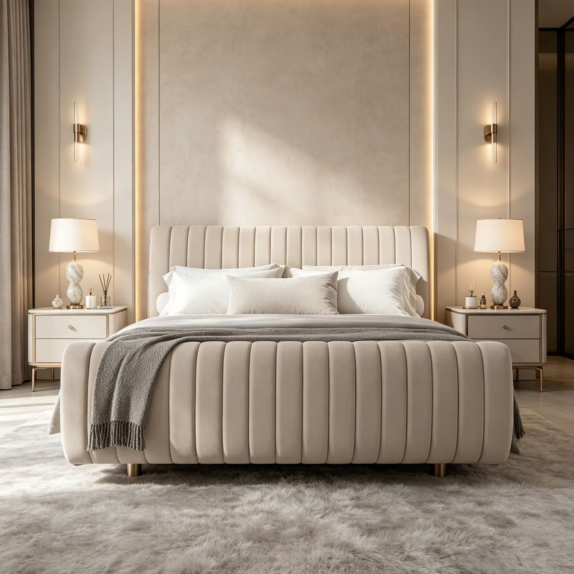 Sophia Villa Bedroom Luxury Modern Artistic Fabric Double Bed