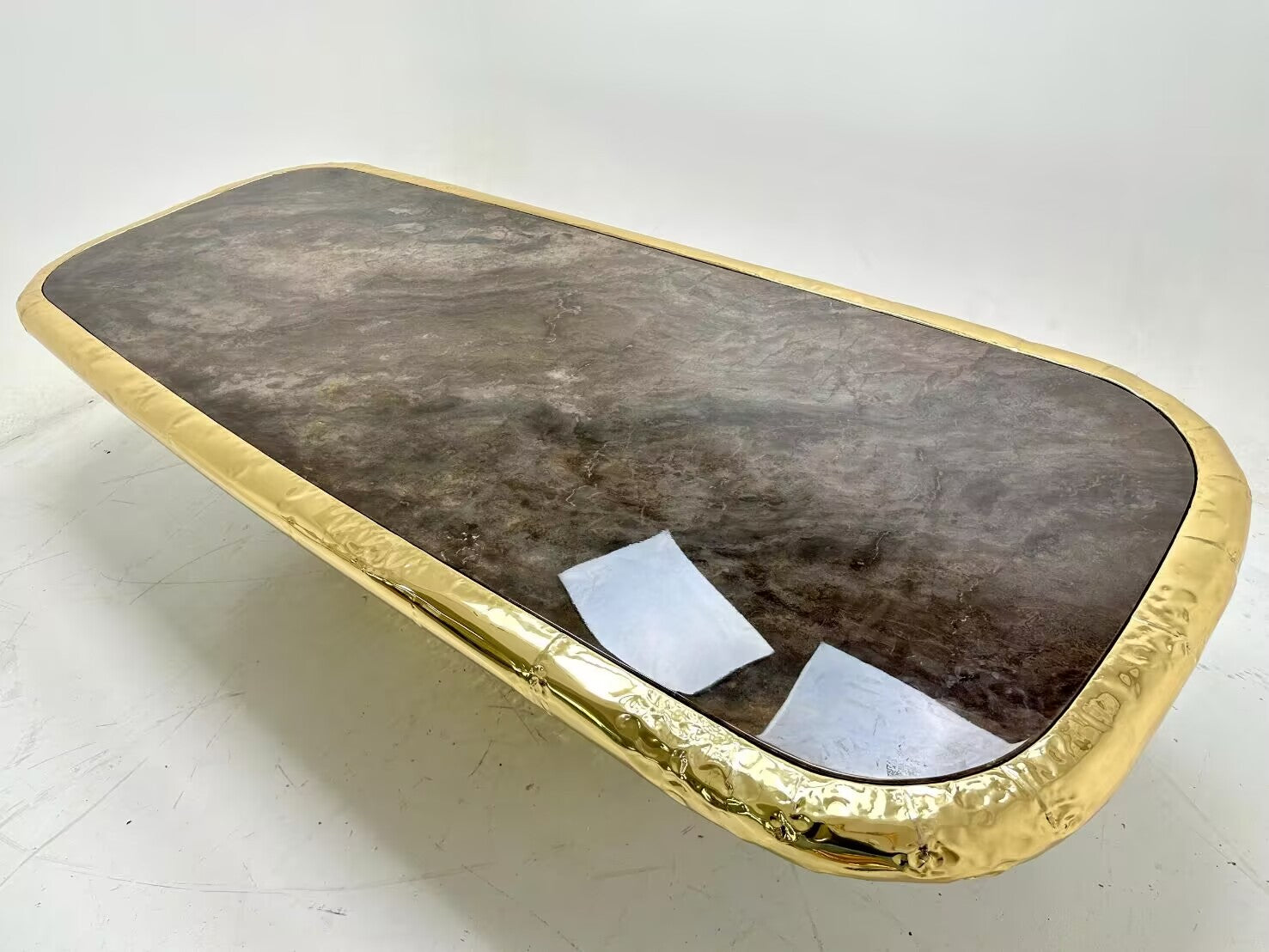 STONEHENGE Luxury marble and copper rectangle dining table