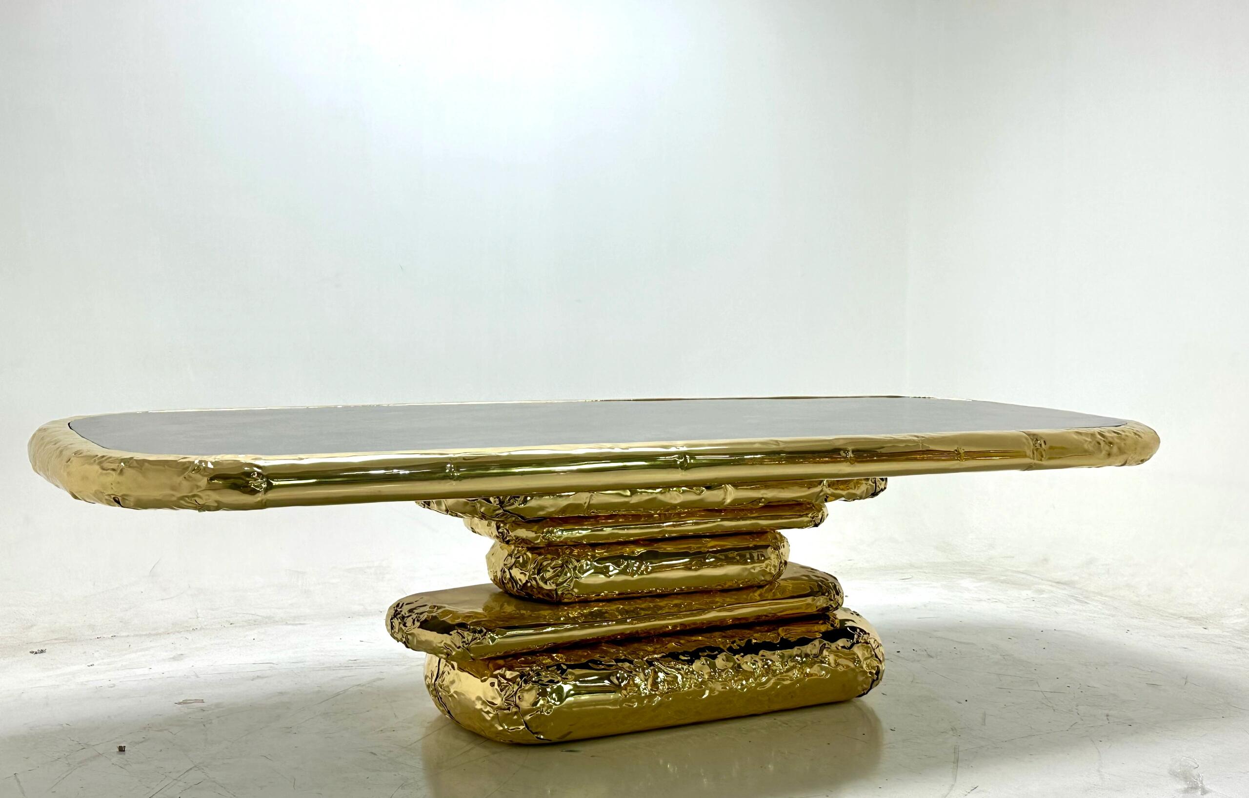 STONEHENGE Luxury marble and copper rectangle dining table