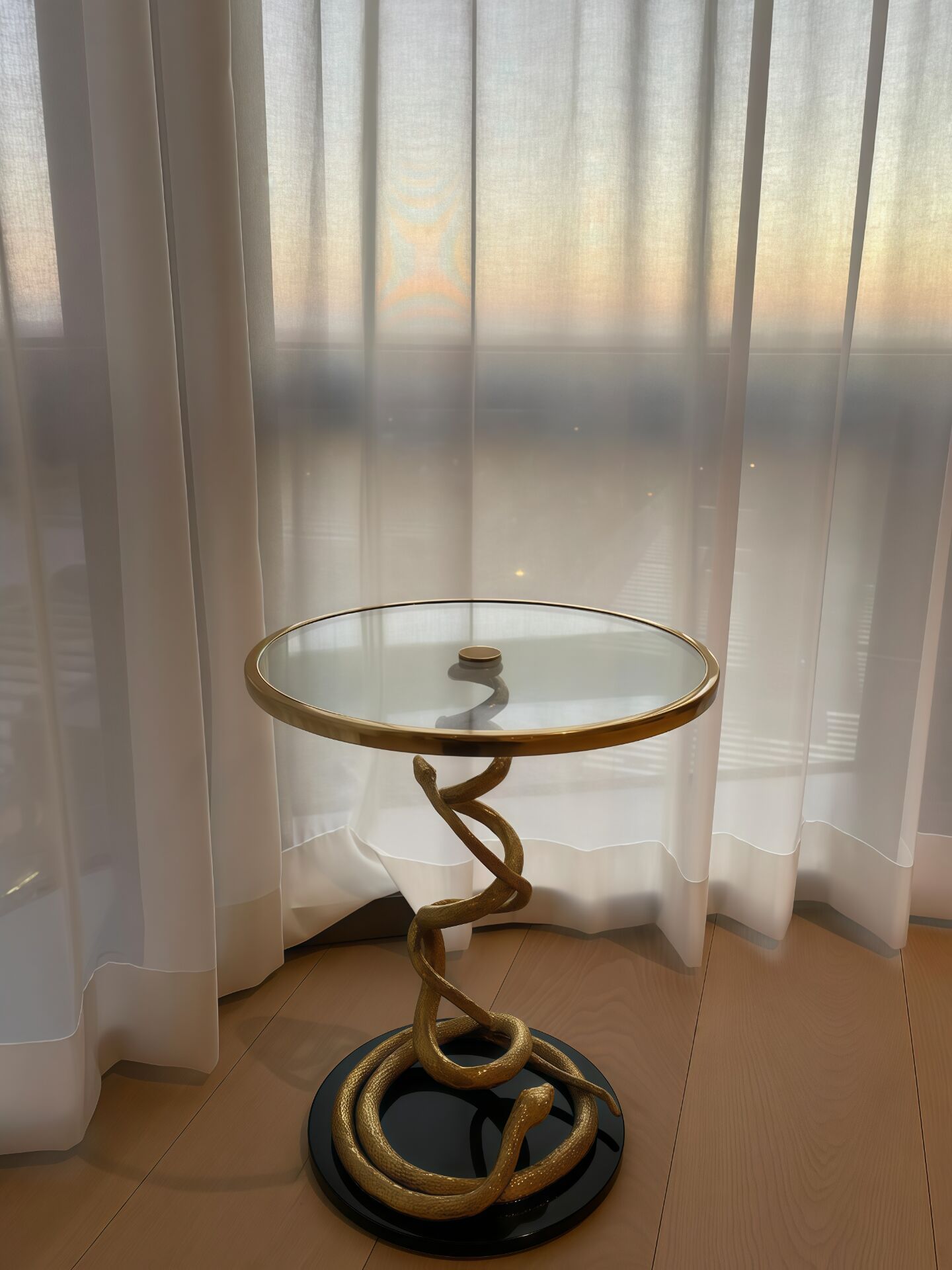 Safari Luxury Art Brass Creative Glass Round Living Room Side Table