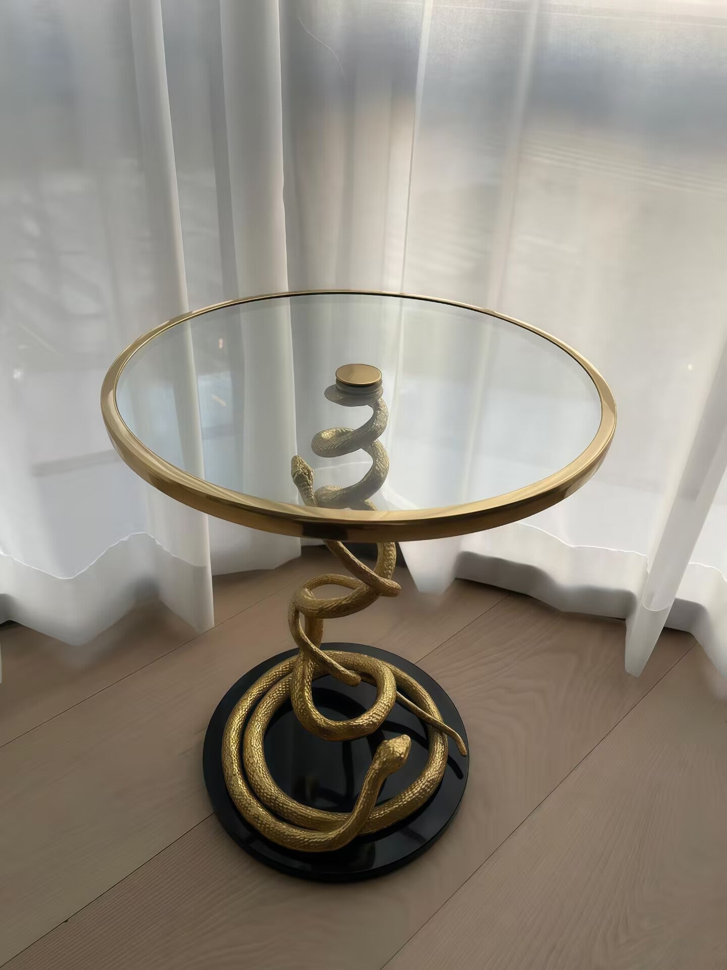 Safari Luxury Art Brass Creative Glass Round Living Room Side Table